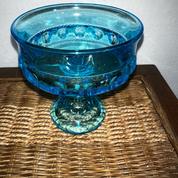 Vintage Footed Aqua Blue Glass Dish Glassware - Picture 1 of 12